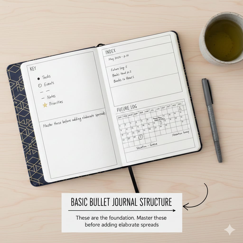 The basic structure most bullet journals use. 